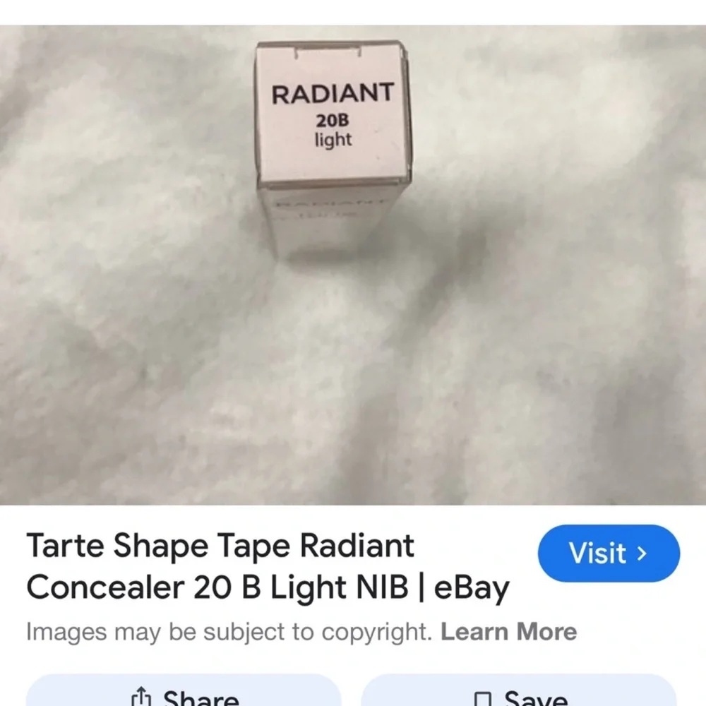 Tarte Shape Tape Radiant Concealer with Peach and Cream Design. 20 B light